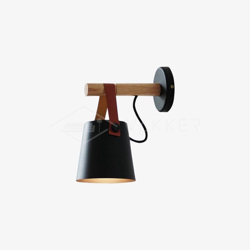 Rustic Wood Wall Lamp with Brown Leather Strap