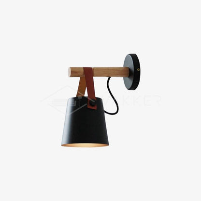 Rustic Wood Wall Lamp with Brown Leather Strap