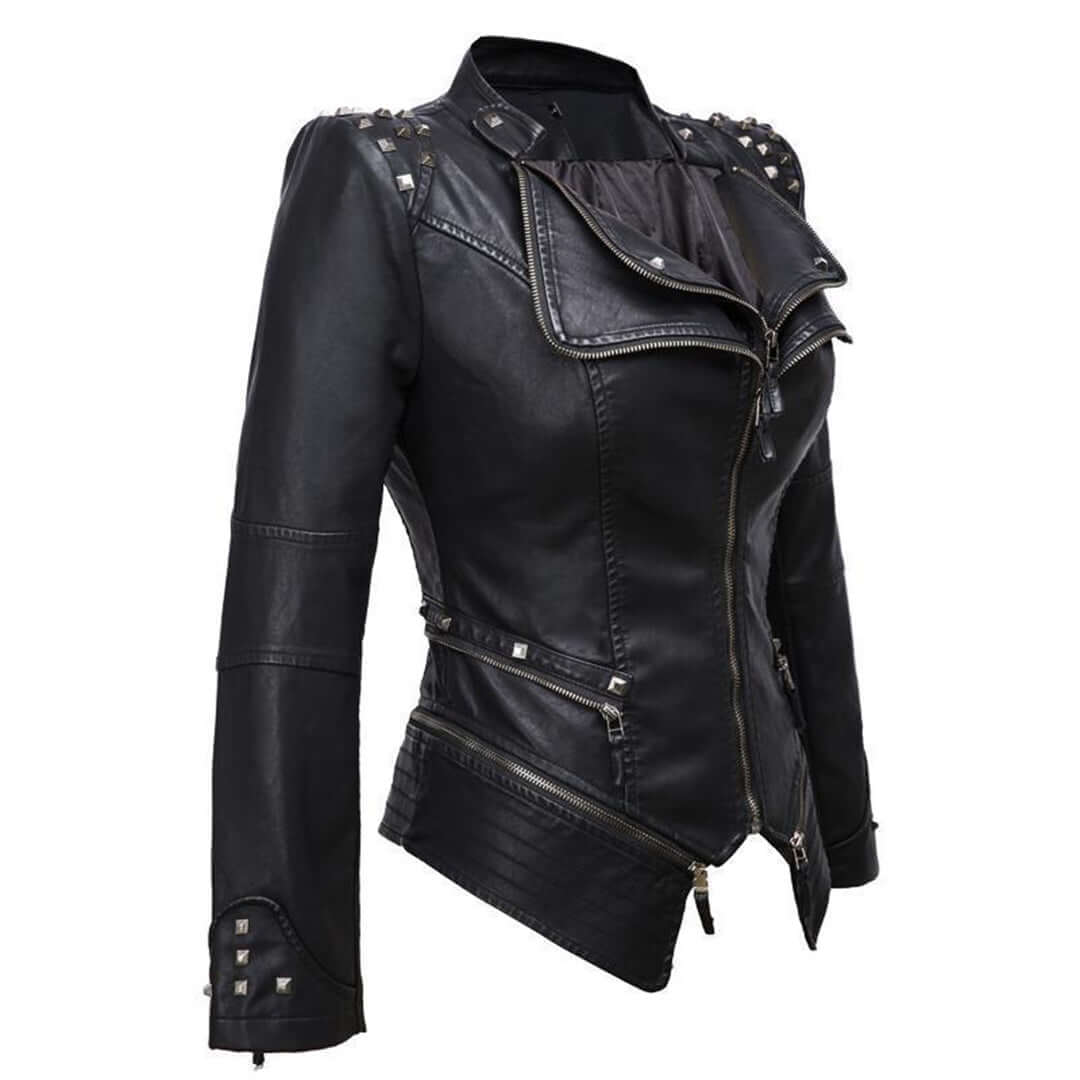 Slim Fit Studded Leather Motorcycle Jacket