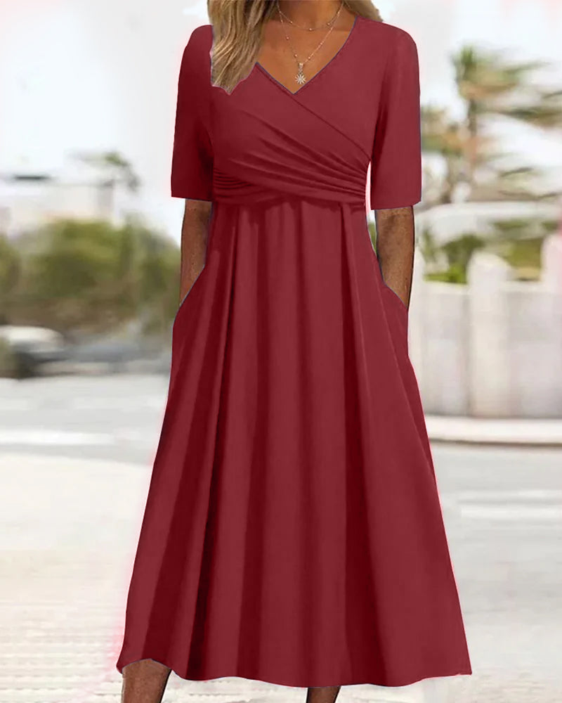 Flattering V Neck Swing Dress