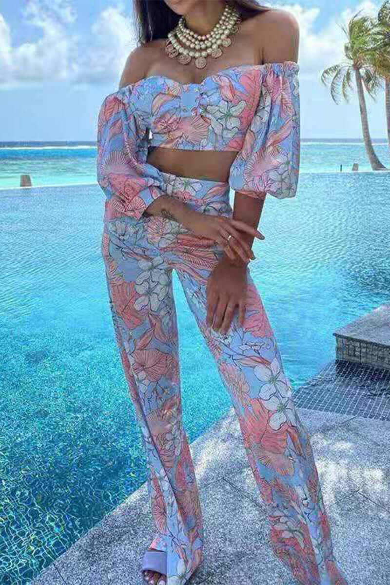 Women's Floral Cold Shoulder Jumpsuit Set