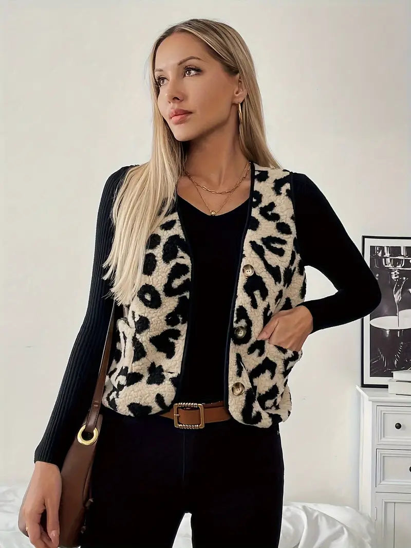 Clara Women's Vest – Lightweight Leopard Print, V-Neck Design-4