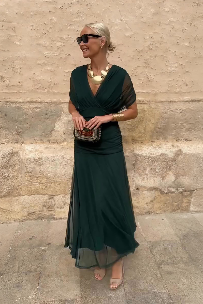Beautiful V-neck Evening Party Gown Dress - Luxivelle