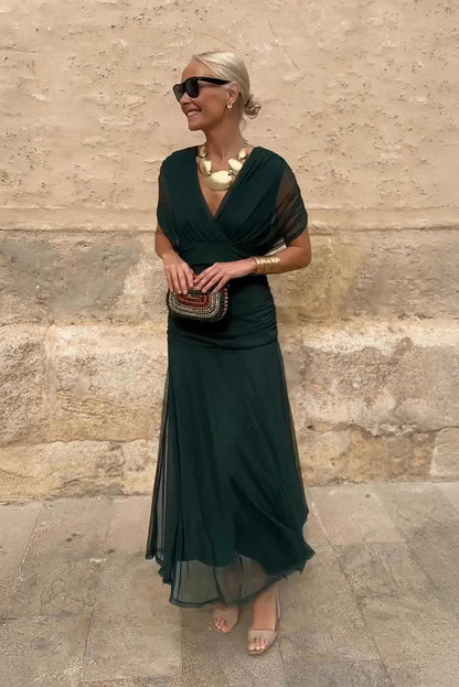 Beautiful V-neck Evening Party Gown Dress - Luxivelle