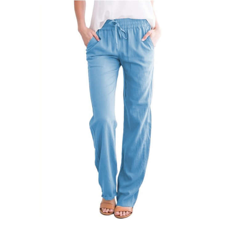 Relaxed Fit Linen Cotton Elastic Waist Pants