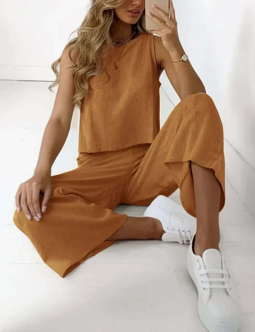 Relaxed Fit Linen Pantsuit - Luxivelle