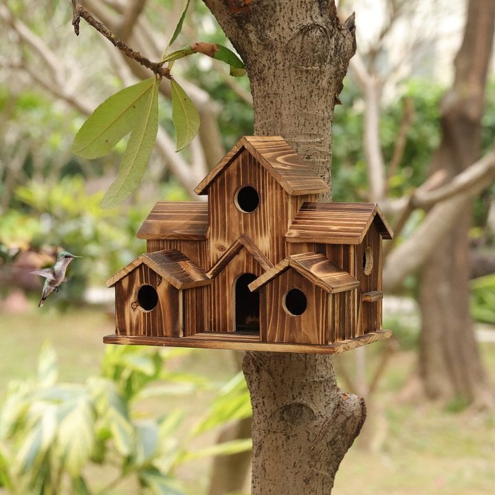 Rustic Wooden Bird House for Outdoor Garden Decor