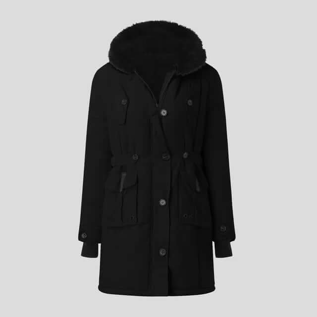 Warm Women's Parka with Fuzzy Fake Fur Hood - Luxivelle