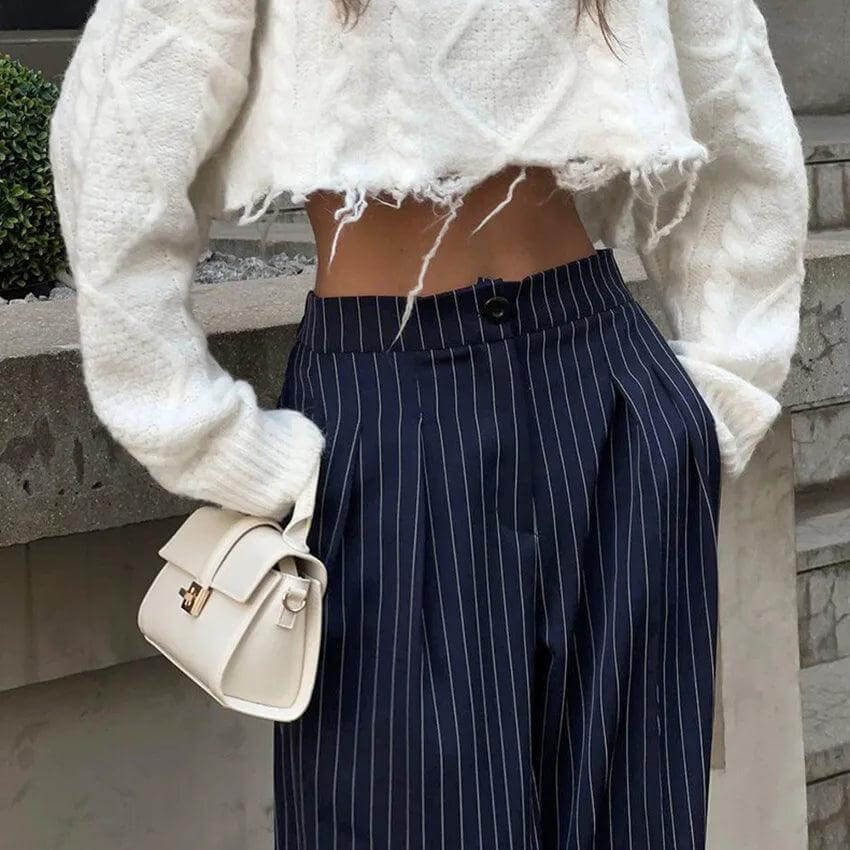Ladies Classic Wide Leg Stripe Pants