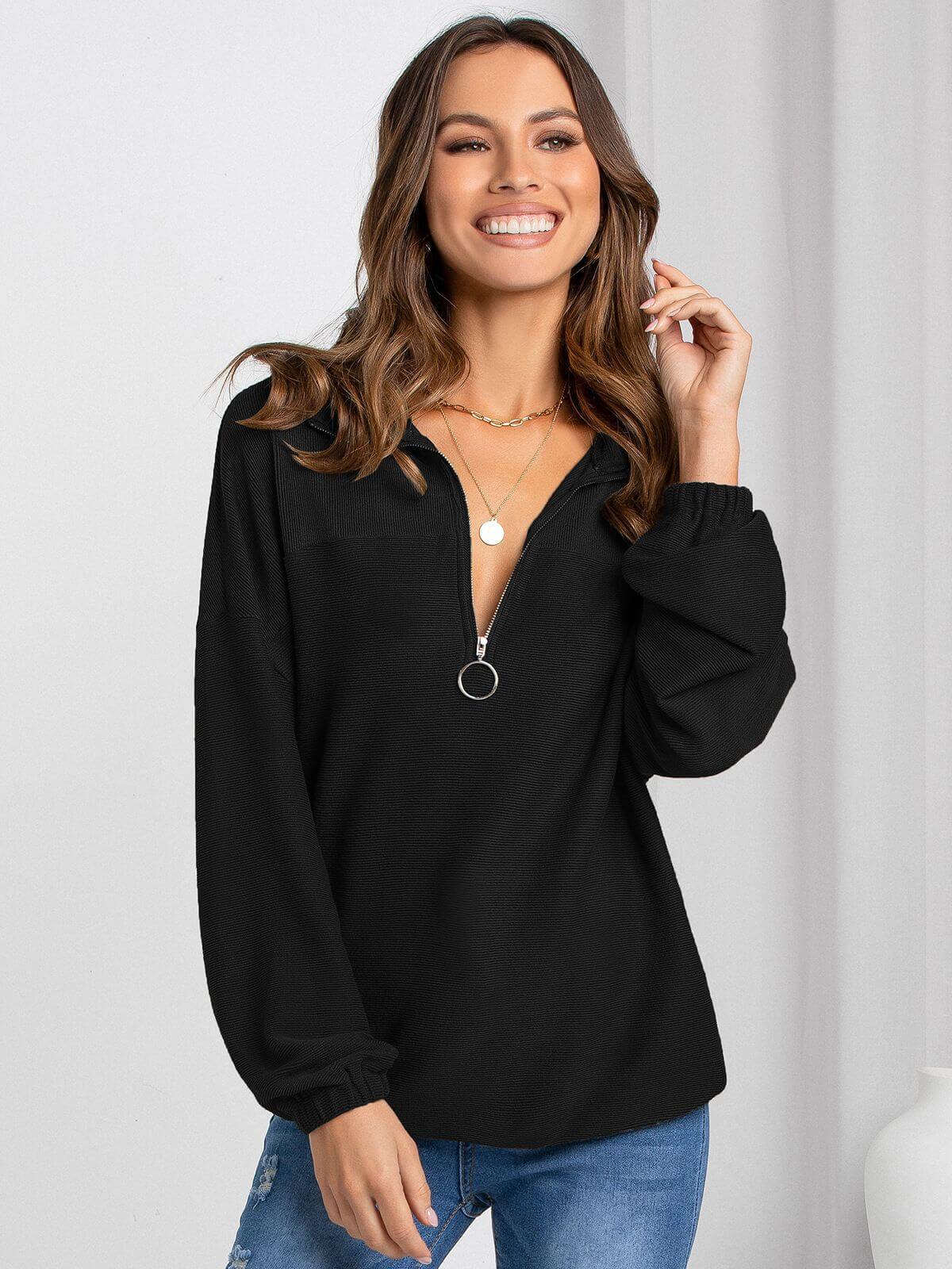 Relaxed Fit Cozy Half Zip Sweater