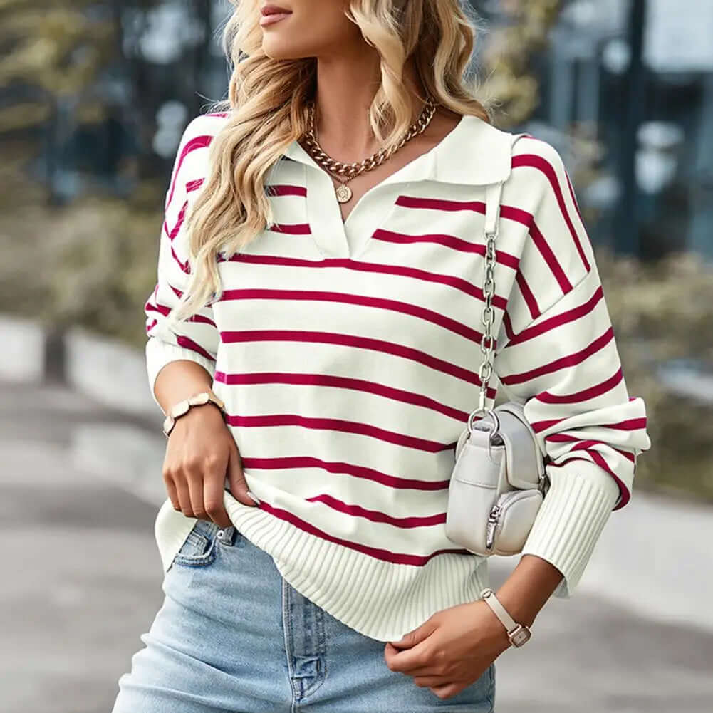 Ladies' Horizontal Patterned Sweater - Luxivelle