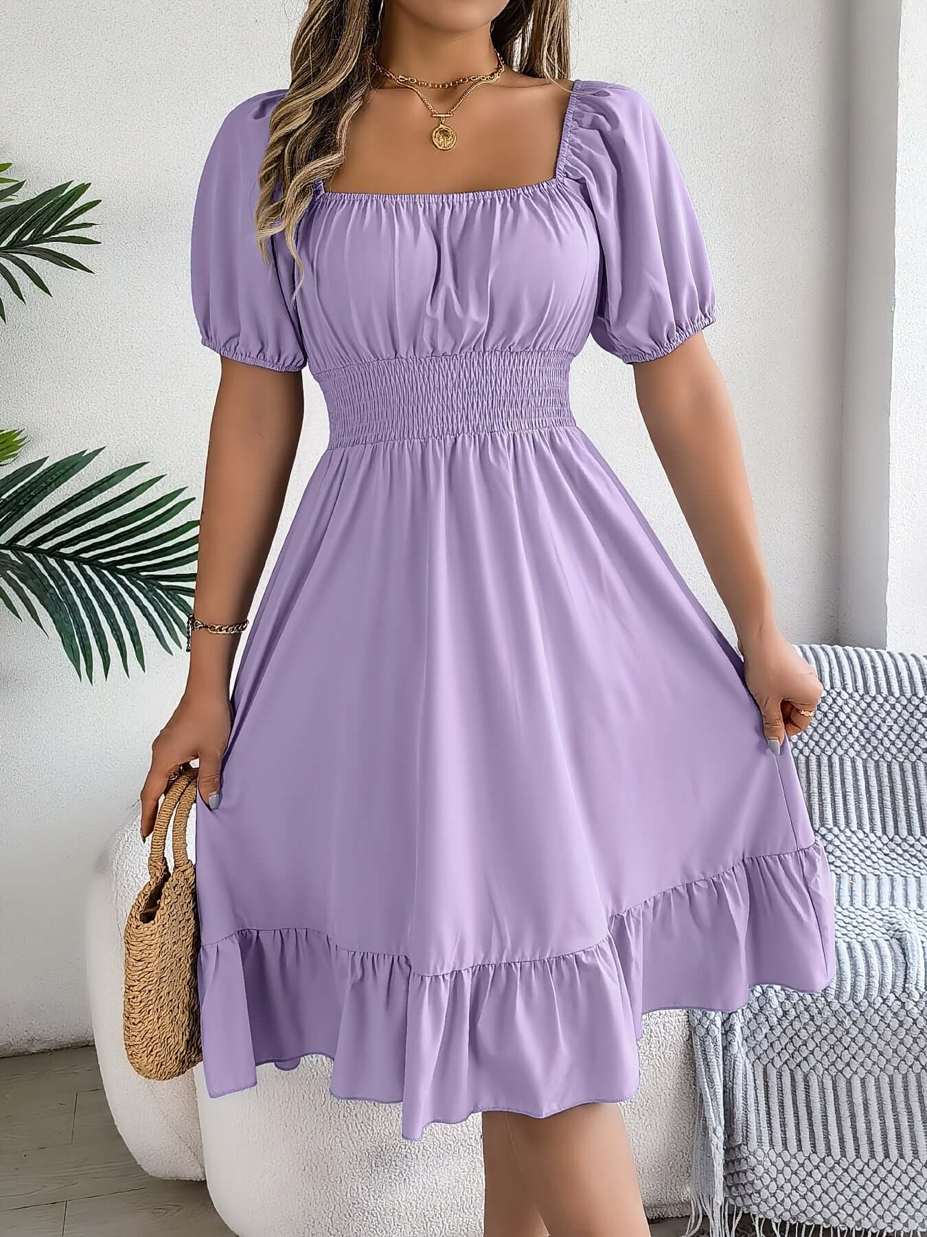 Ladies' Ruffled Bell Sleeve Mid Length Dress