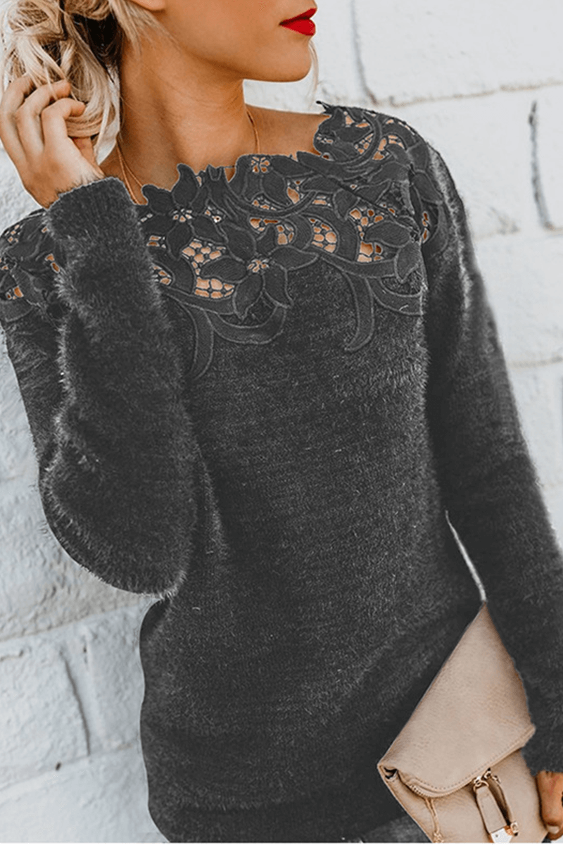 Feminine Crochet Knit Pullover Sweater