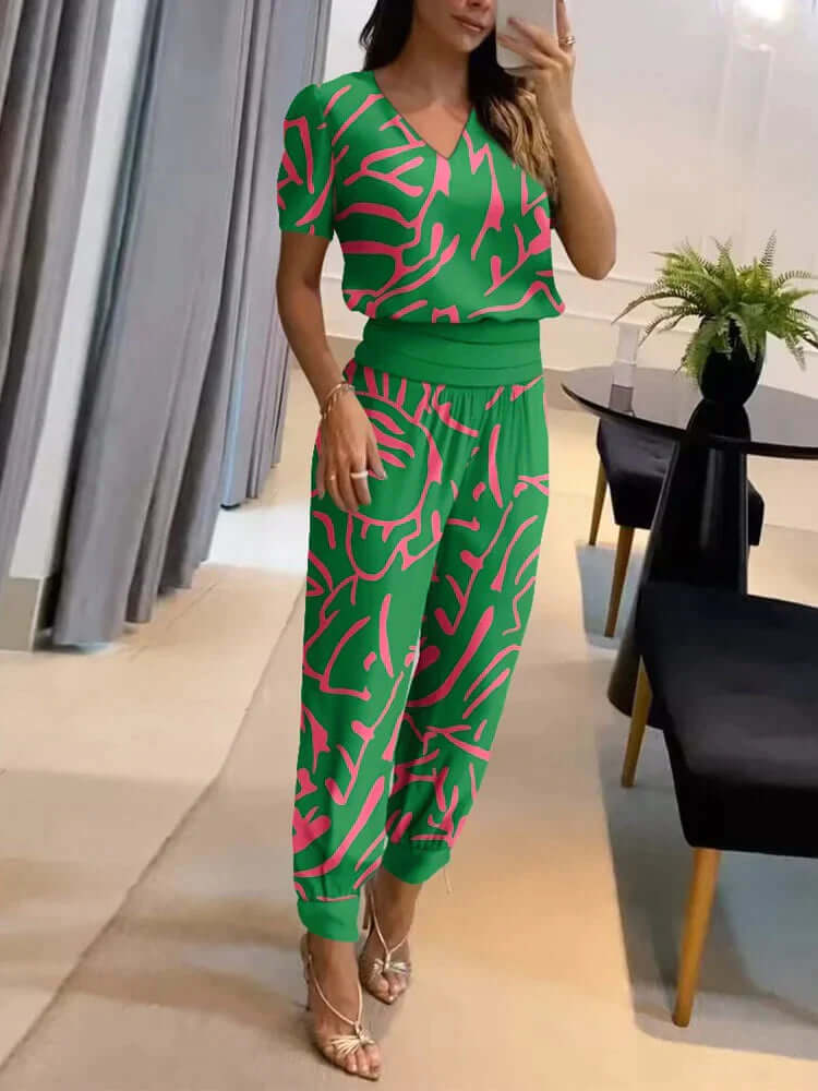 Ladies' V-Neck Blouse & Stretchy Trousers