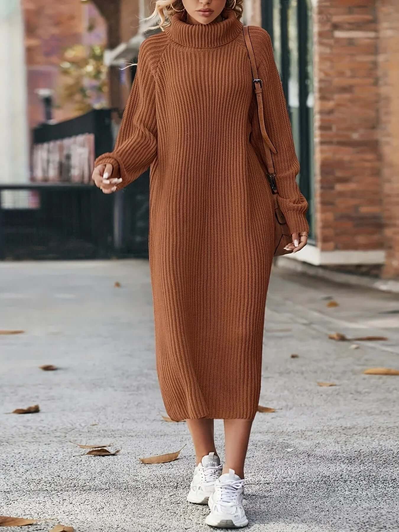 Cozy Crew Neck Sweater Dress - Luxivelle