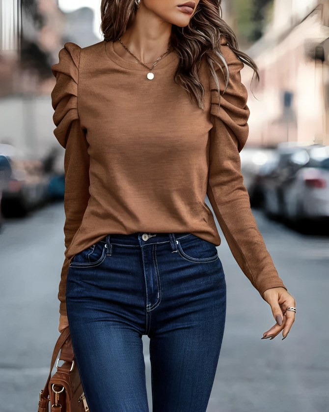 Women's Soft Puffy Long Sleeve Casual Top