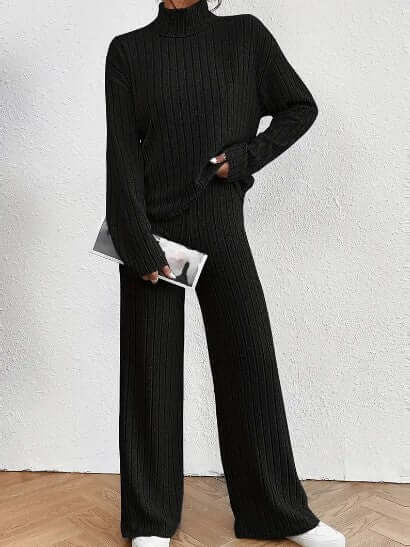 Soft Knit Turtleneck and Flared Leg Pants Set