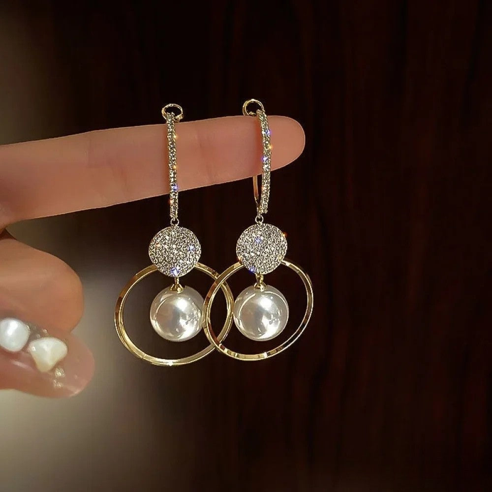 Luxurious Pearl and Diamond Drop Earrings - Luxivelle