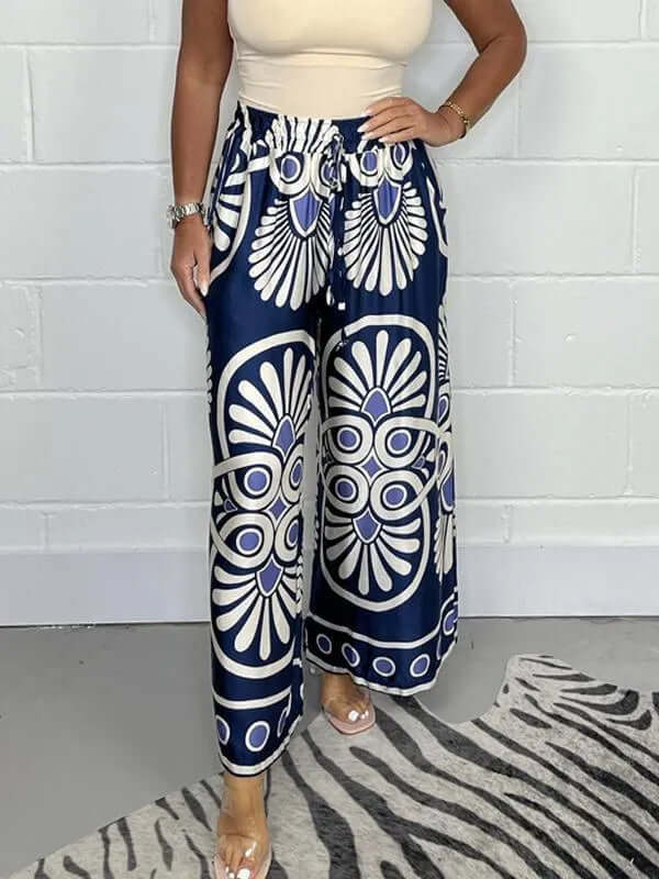 Fashionable Wide Leg Printed Trousers