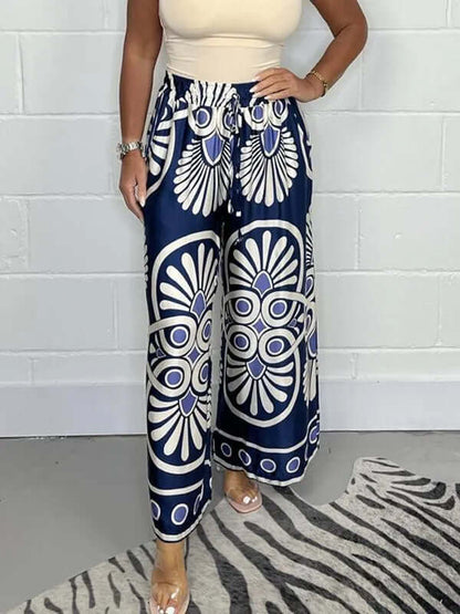 Fashionable Wide Leg Printed Trousers
