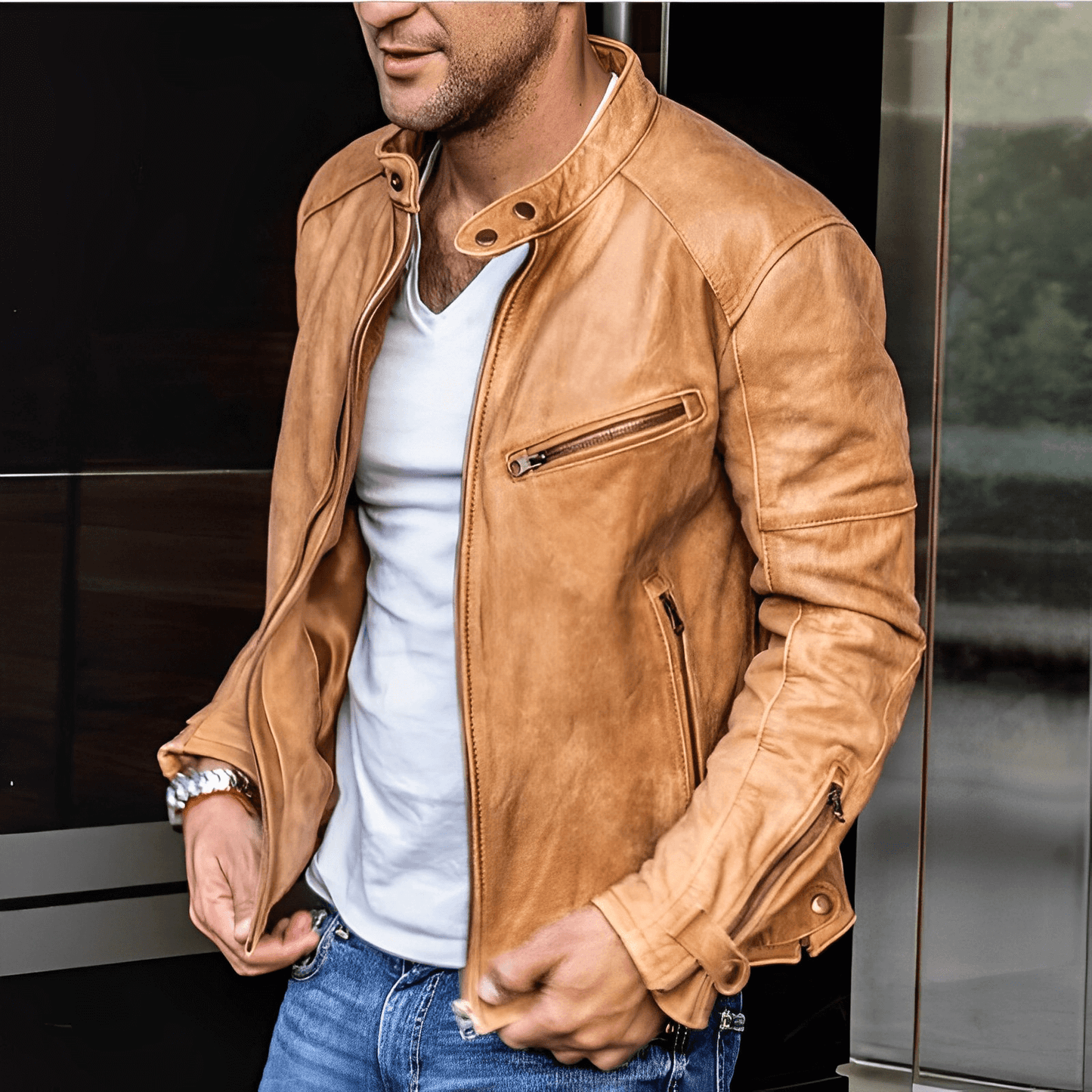 Classic Mens Brown Leather Coat