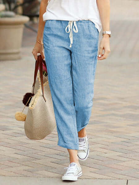 Comfortable Elastic Waist Women's Ankle Trousers - Luxivelle