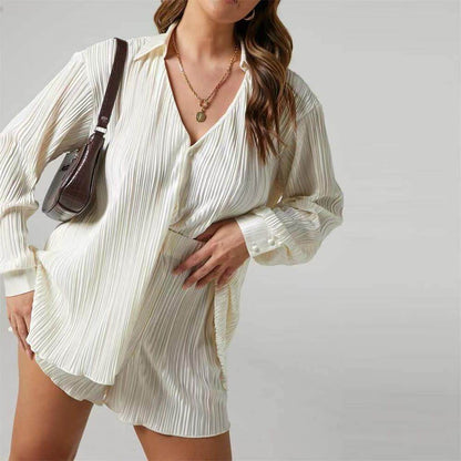 Flowy Wide Leg Shirt and Shorts Outfit - Luxivelle