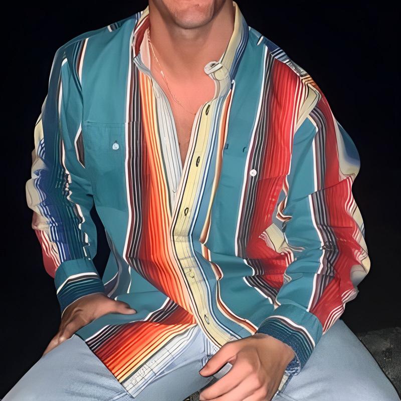 Relaxed Fit Striped Casual Long Sleeve Shirt - Luxivelle