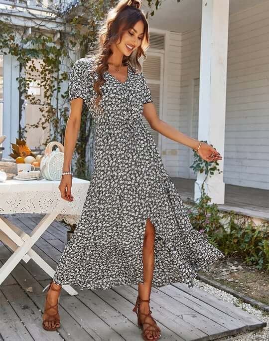 Ladies' Vintage Flower Knee Length Dress