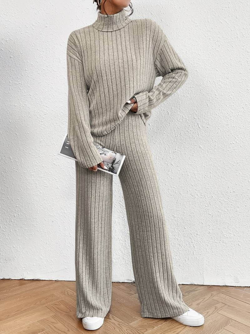 Cozy Women's Cable Knit Sweater and Trousers Set - Luxivelle