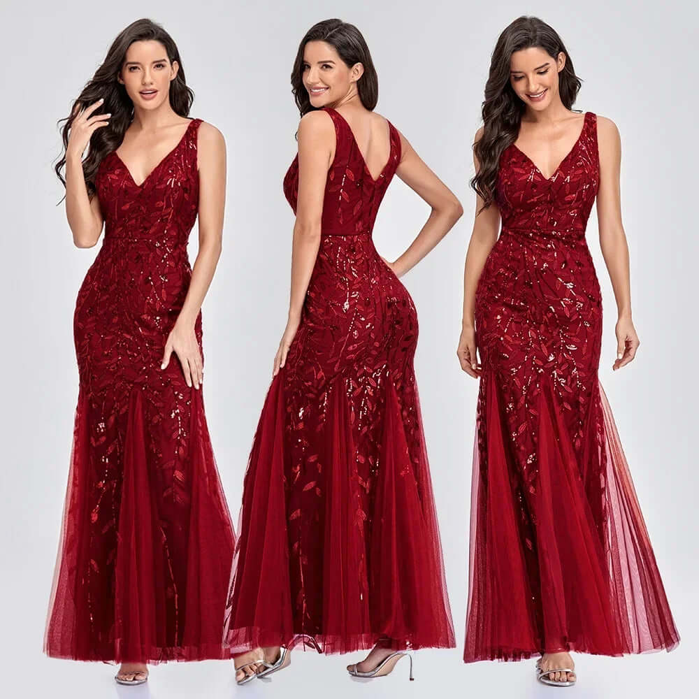 Glittering Beaded Strapless Formal Floor Length Dress