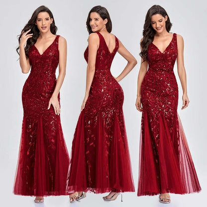 Glittering Beaded Strapless Formal Floor Length Dress