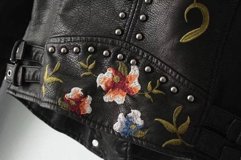 Ladies' Flower Pattern Faux Leather Coat
