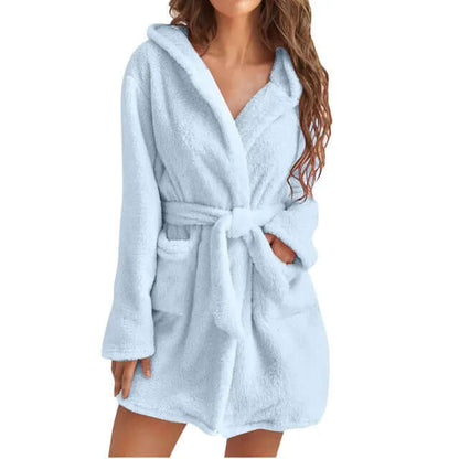 Plush Hooded Long Bathroom Robe for Women