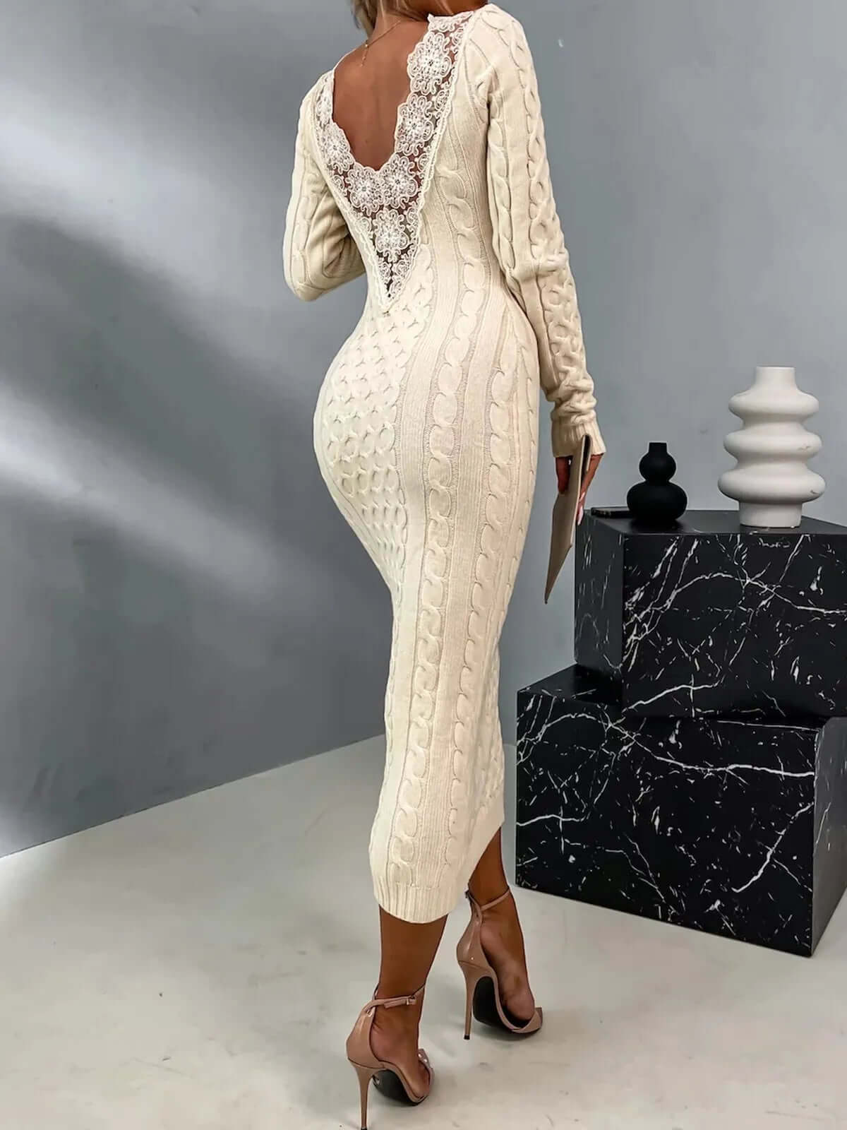 Feminine Crochet Dress with Delicate Back Lace