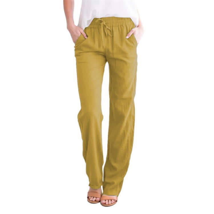 Relaxed Fit Linen Cotton Elastic Waist Pants