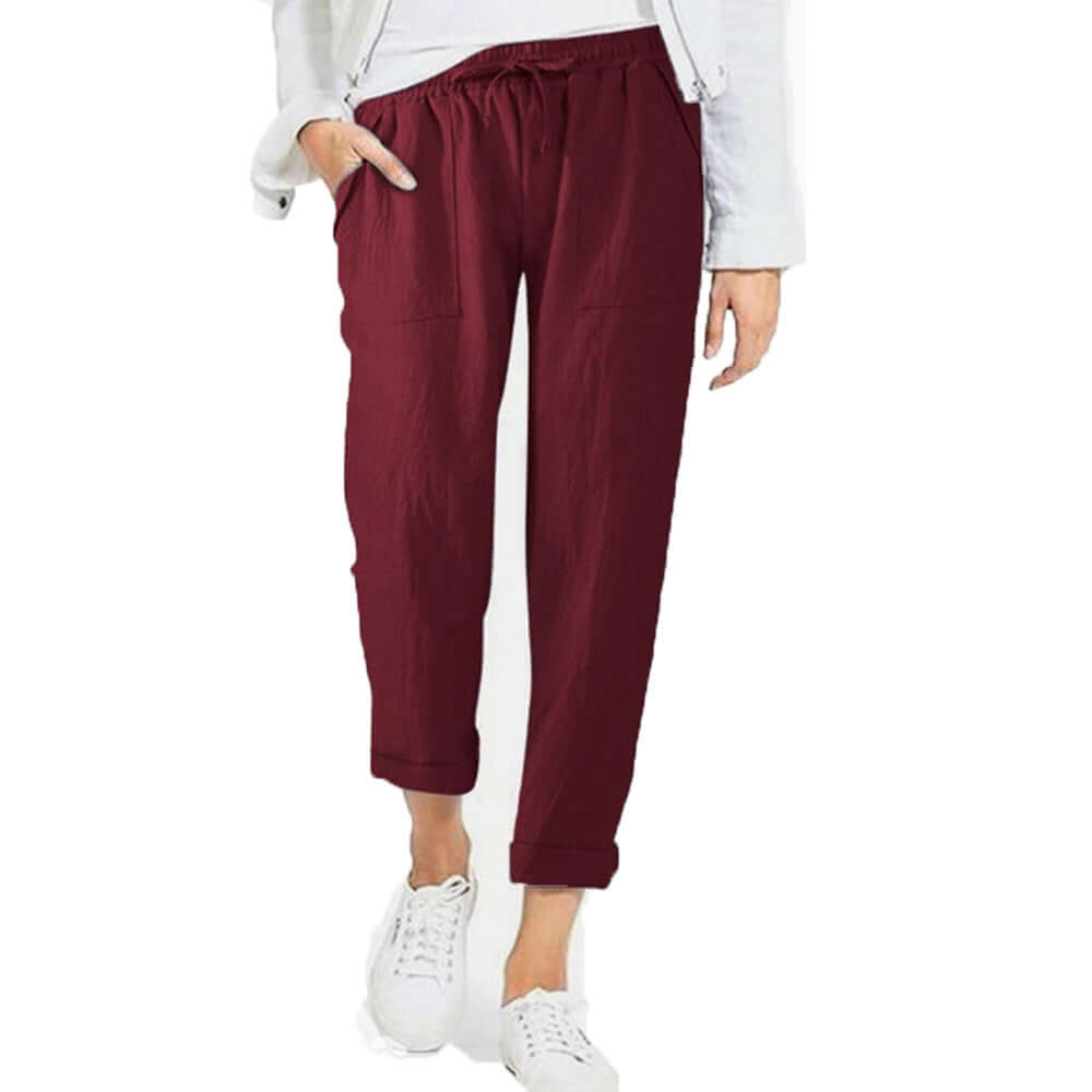 Relaxed Fit Linen Cotton Elastic Waist Pants