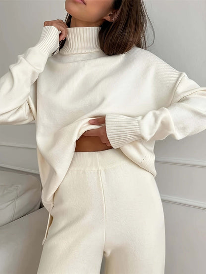 Cozy Women's Cable Knit Jumper and Trousers Set - Luxivelle