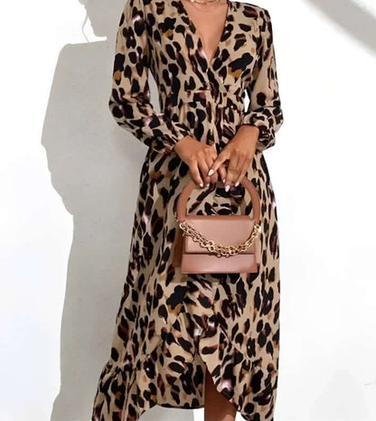 Fashionable Leopard V Neck Mini Dress