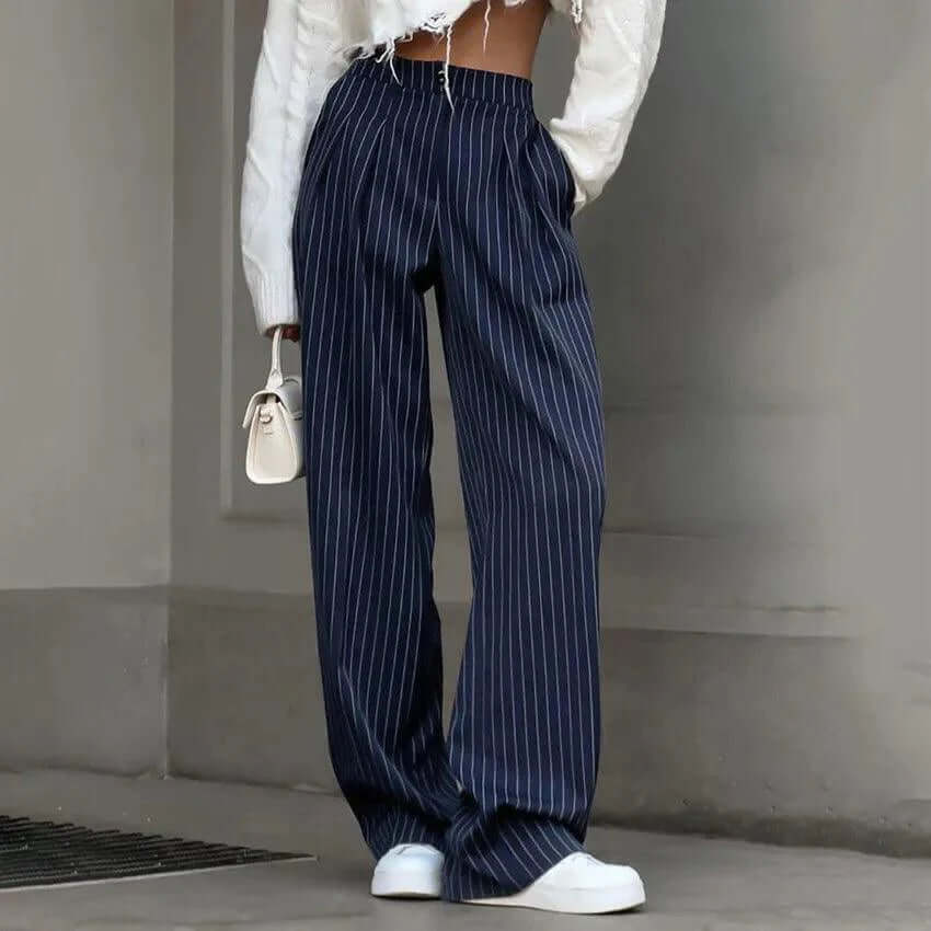 Ladies Classic Wide Leg Stripe Pants - Luxivelle