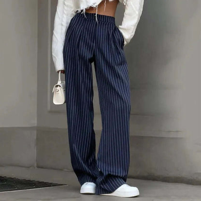 Ladies Classic Wide Leg Stripe Pants - Luxivelle