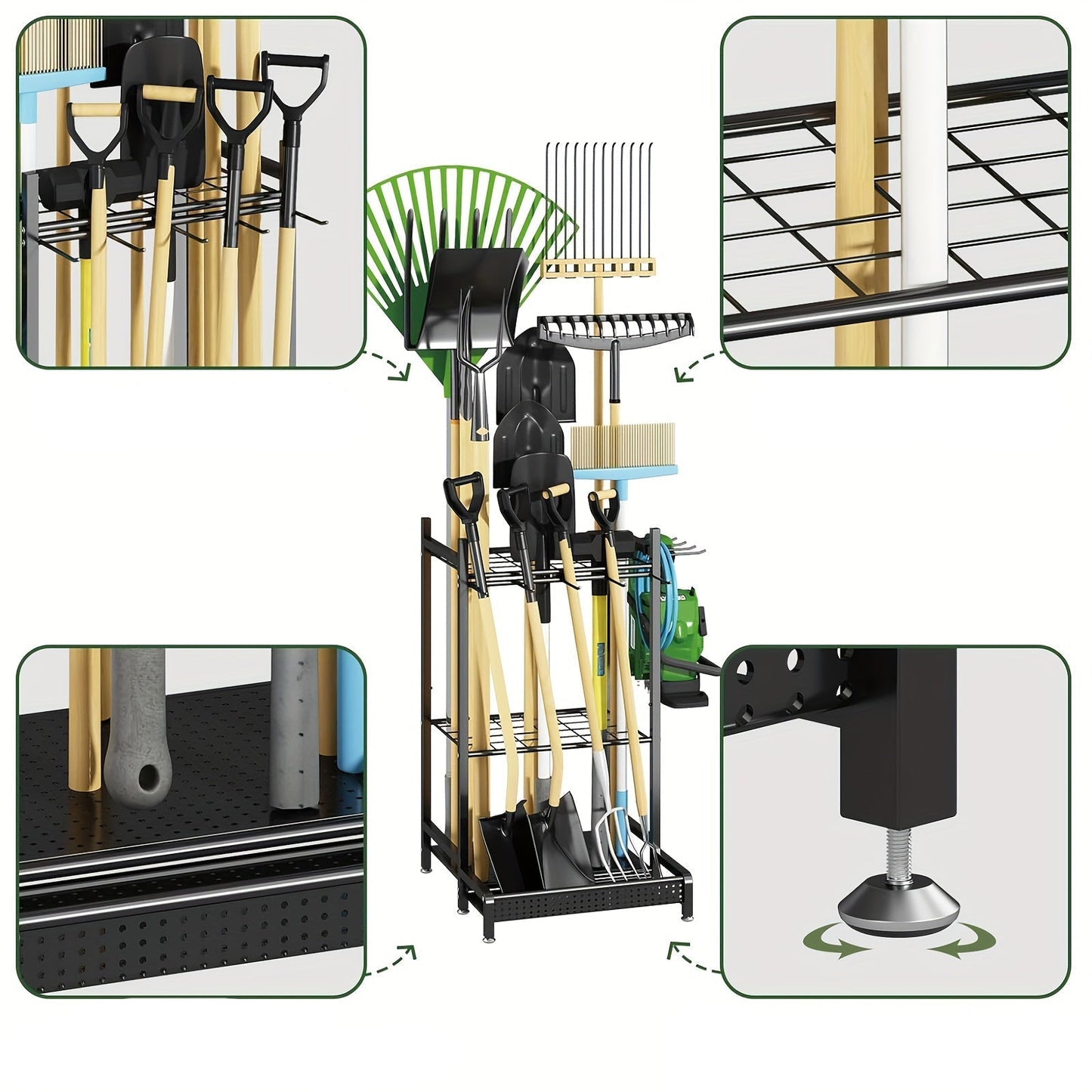Strong Steel Garden Storage Rack – Outdoor Tool Holder