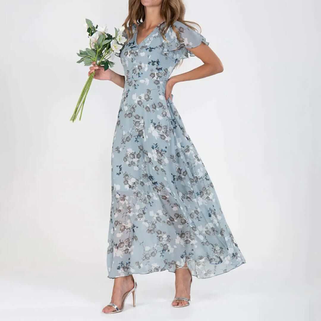 Ladies Long Flower Pattern Dress - Luxivelle
