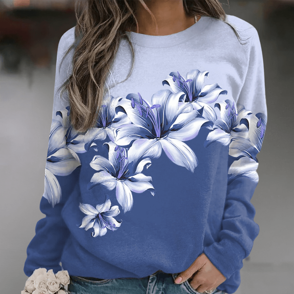 Casual Floral Loose Fit Women's Sweatshirt