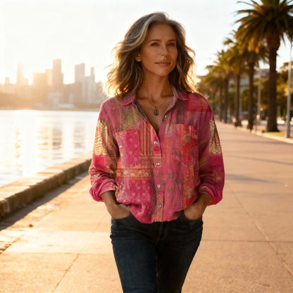 Ladies Classic Cotton Floral Long Sleeve Top