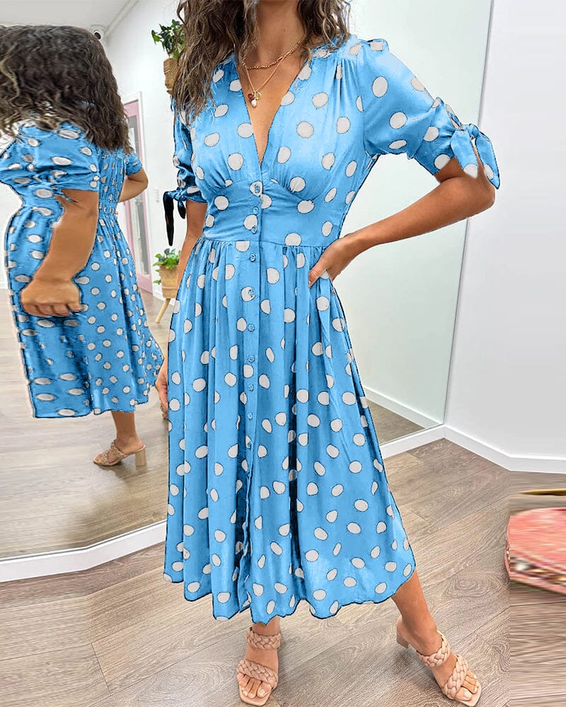 Women's Spotted V Neck Summer Dress