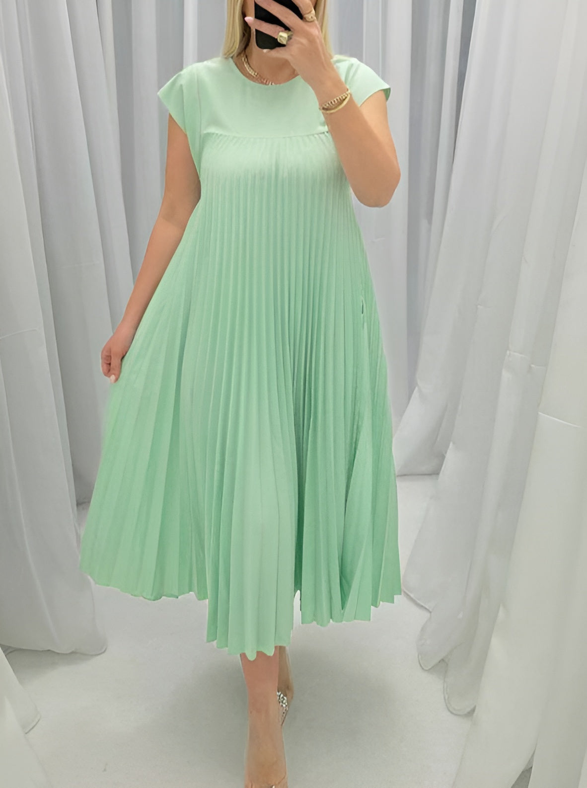 Elegant Flowy Pleated Summer Dress