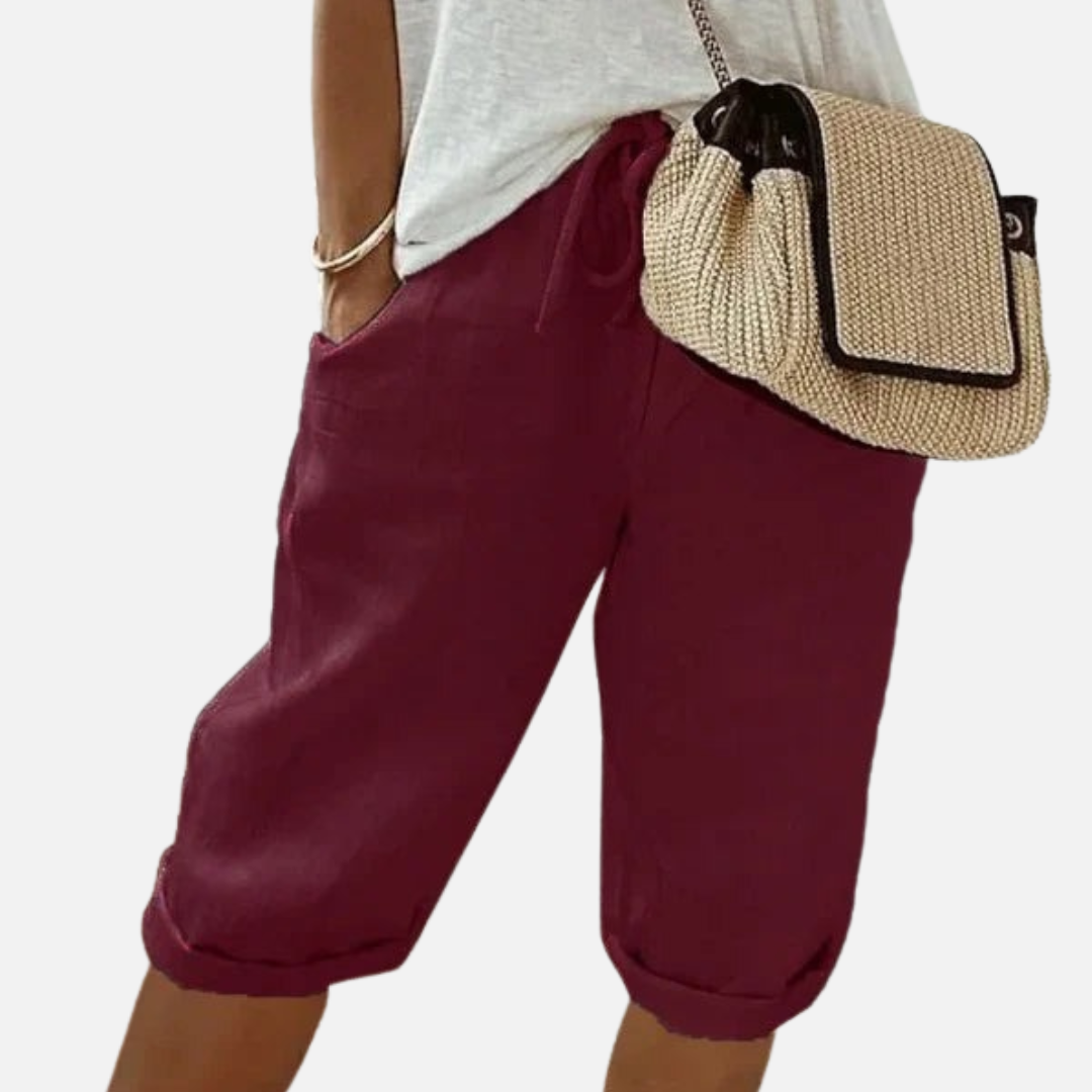 Women's Linen Short Pants Crop Trousers