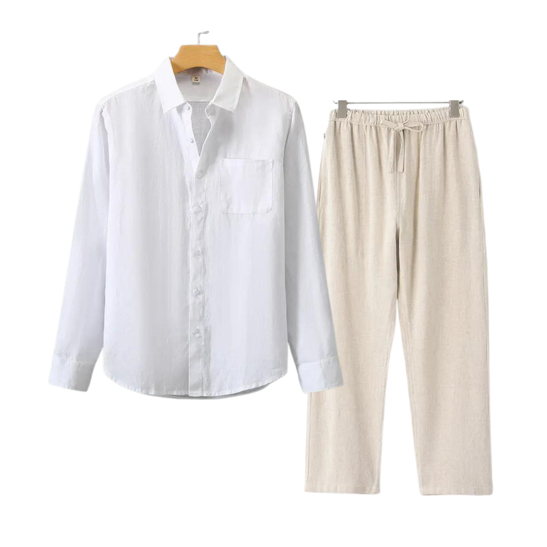 Lightweight Summer Pants Shirt Set Casual Cotton Outfit