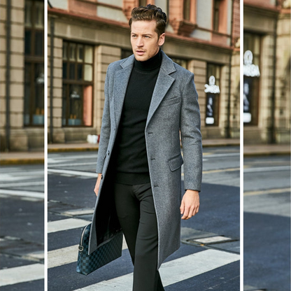 Classic Men's Overcoat with Lapel Collar